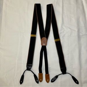 Mens Cole Haan Suspenders/Braces Black with leather loops, brass hardware A2760